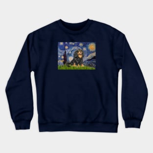 Famous Starry Night Adaptation with a Black and Tan Cavalier King Charles Spaniel Crewneck Sweatshirt